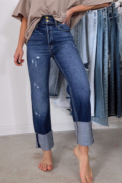 Blue High Waist Straight Leg Jeans