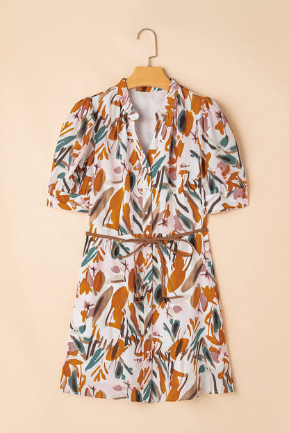 Brown Abstract Printed Mini Dress