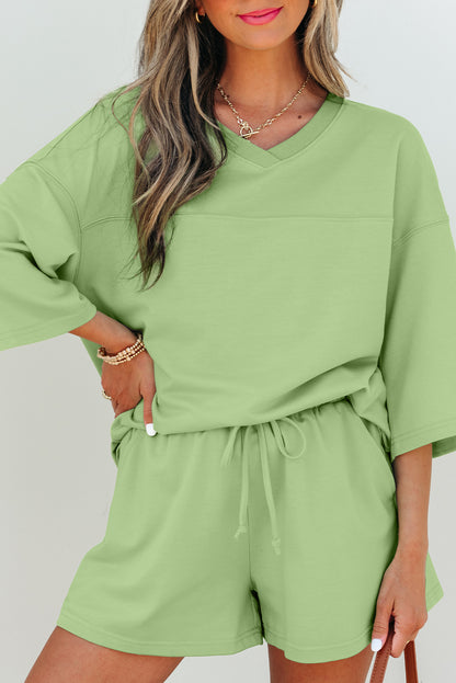 Green V Neck Half Sleeve Tee and Shorts