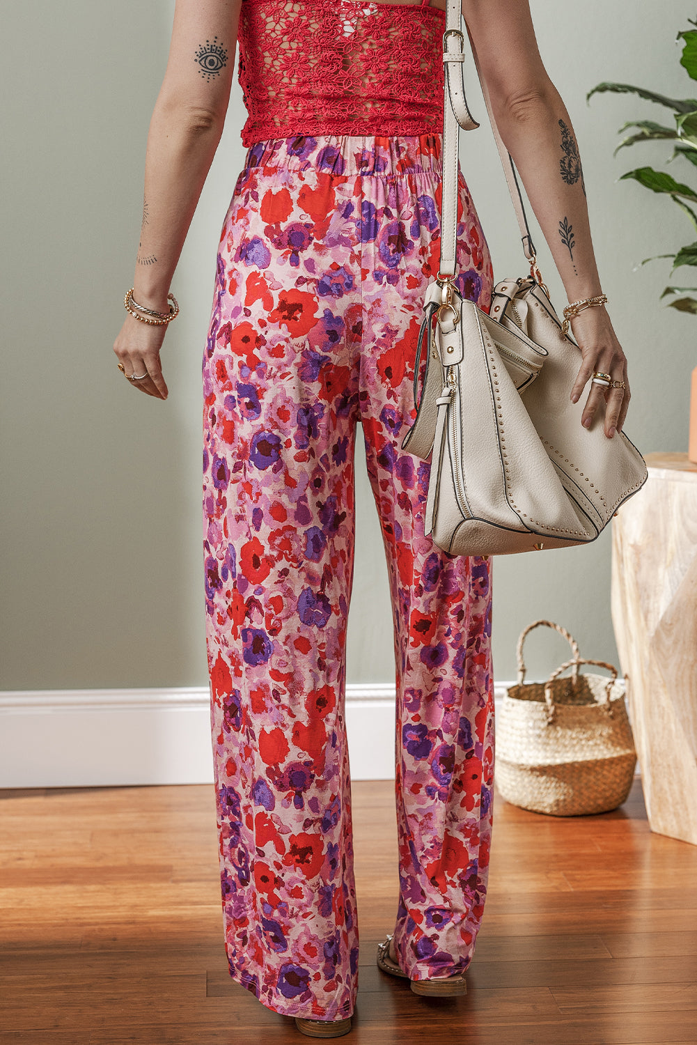 Purple Floral High Waist Pants