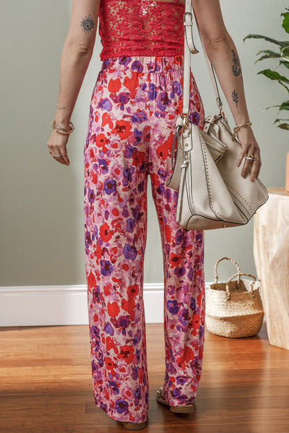 Purple Floral High Waist Pants