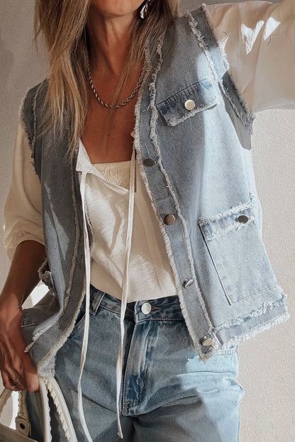 Beau Blue Frayed Denim Vest