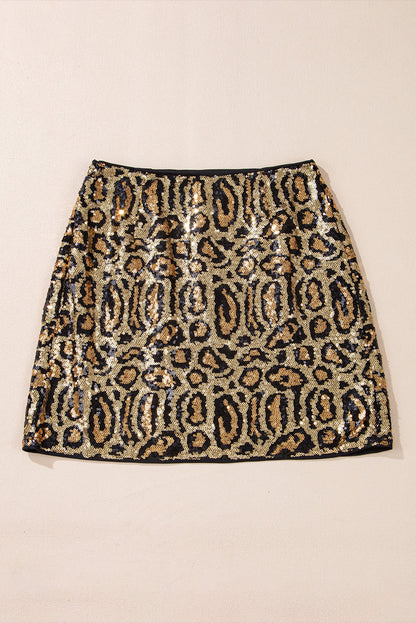 Brown Sequined Leopard Mini Skirt