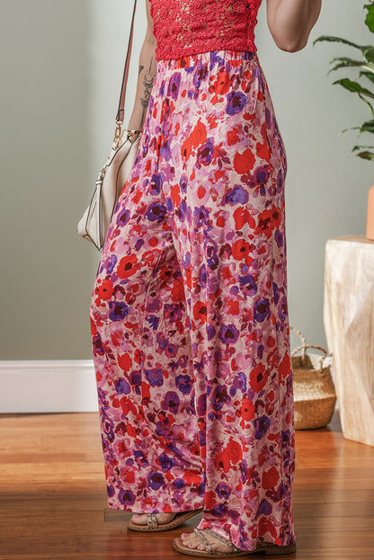 Purple Floral High Waist Pants