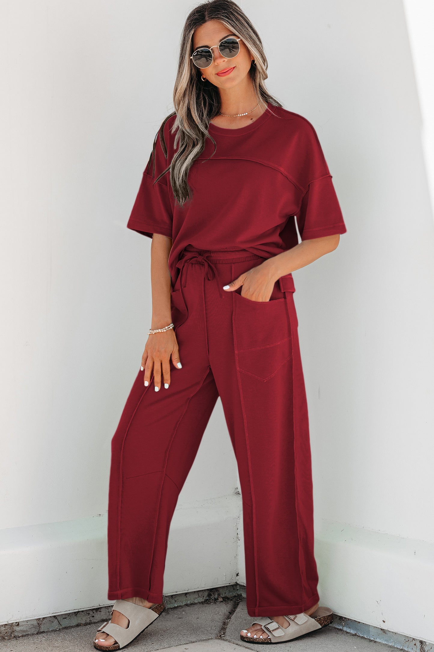Red Boxy Tee and Barrel Pants Set