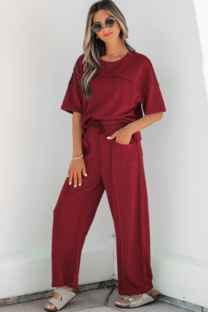 Red Boxy Tee and Barrel Pants Set