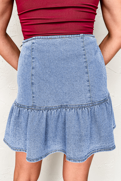 Beau Blue Ruffle Denim Mini Skirt