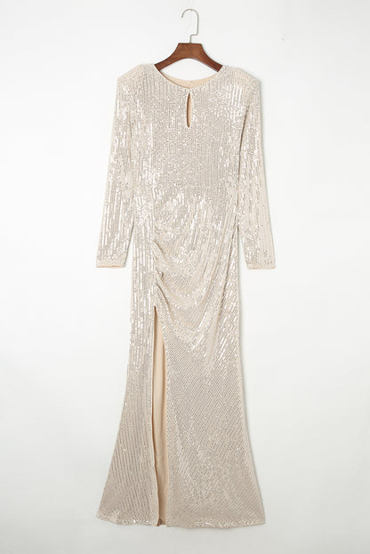 Apricot Sequin Evening Dress