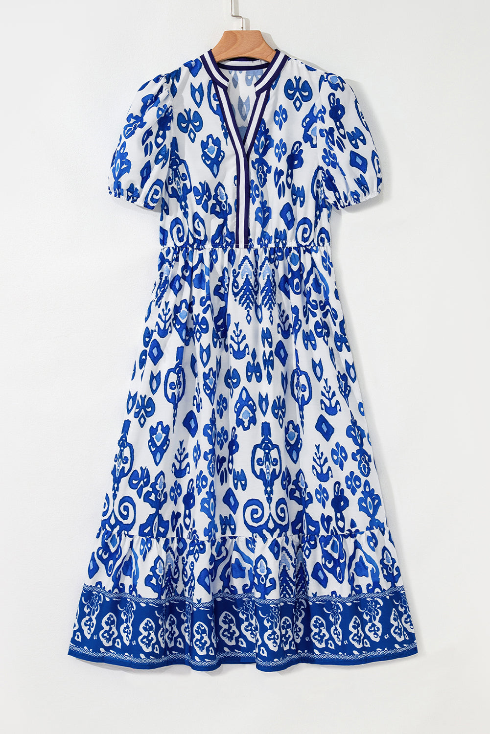 Blue Floral High Waist Maxi Dress
