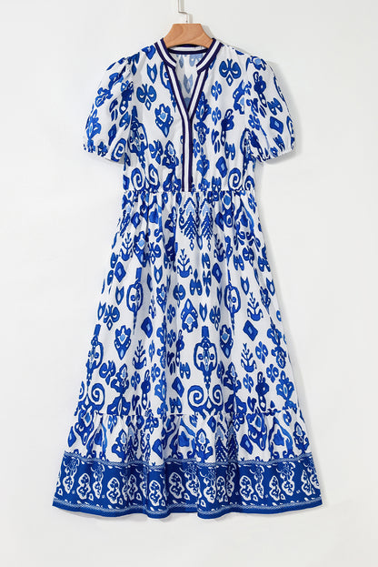 Blue Floral High Waist Maxi Dress
