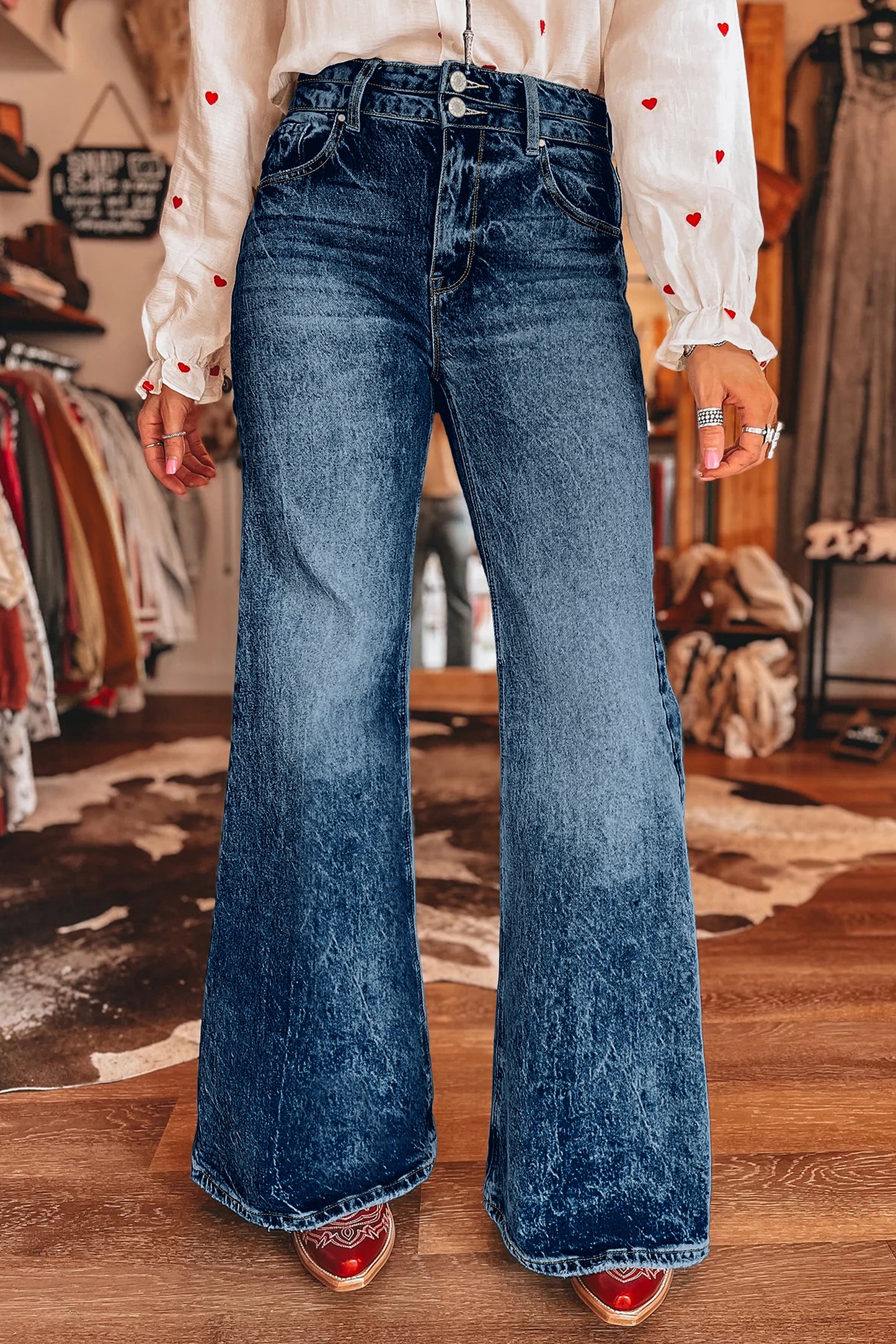 Blue Acid Wash Flare Jeans