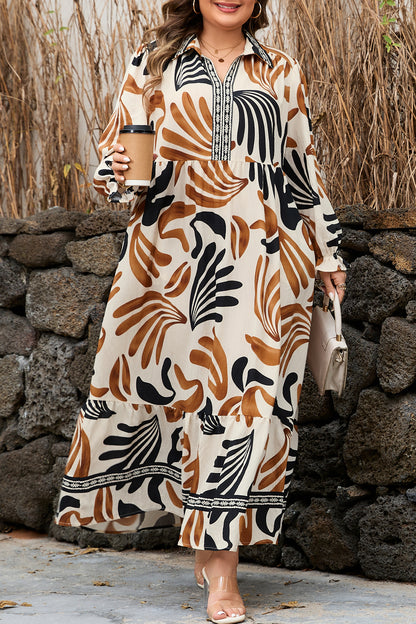 Abstract Print Plus Size Long Shift Dress