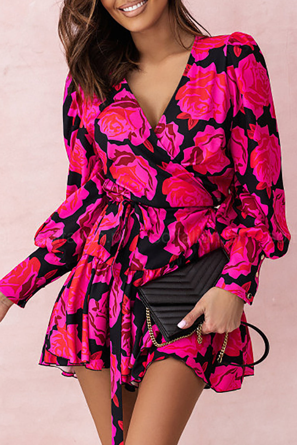 Rose Floral Print Mini Dress