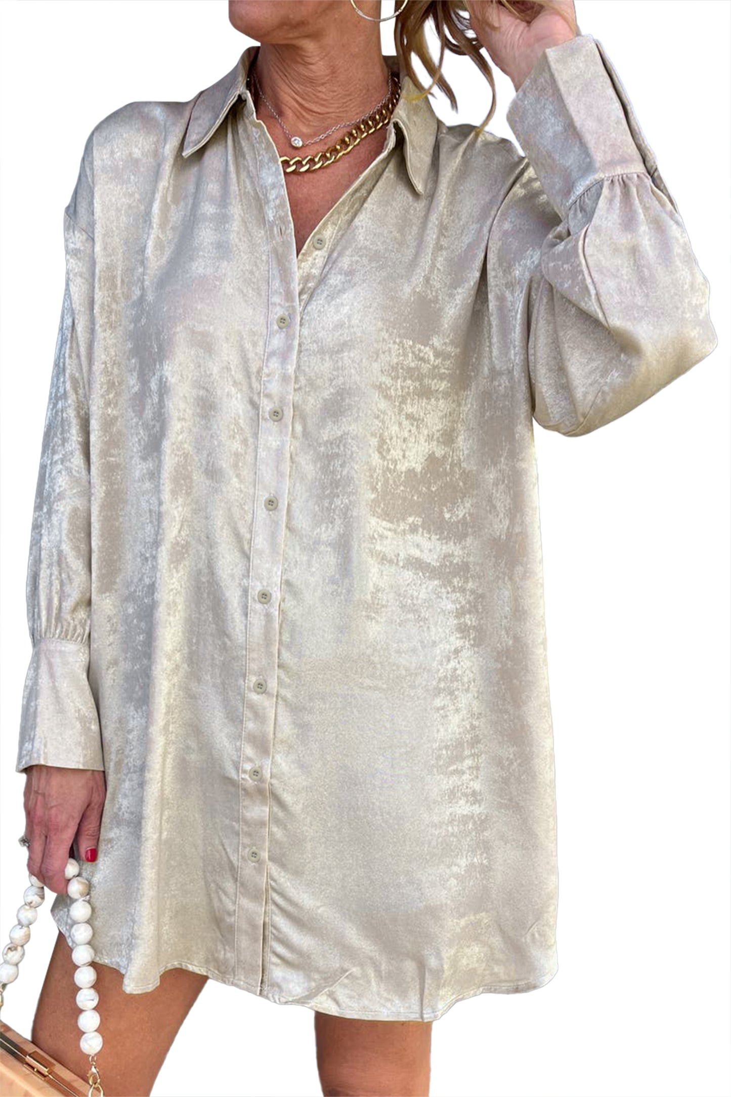 Champagne Mini Long Sleeve Shift Dress