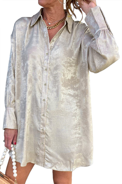 Champagne Mini Long Sleeve Shift Dress