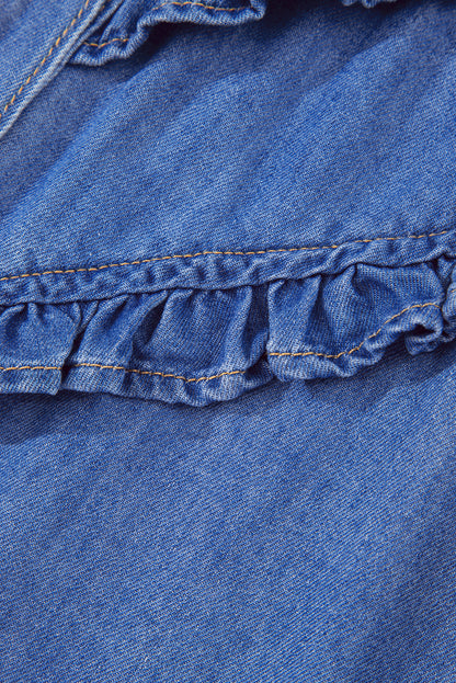 Blue Frilled Button Up Denim Shirt