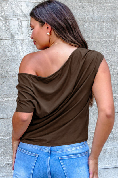 Coffee Plus Size Short Sleeve Blouse