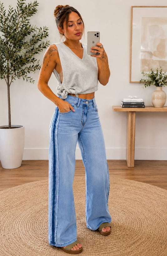 Beau Blue Contrast Frayed Jeans