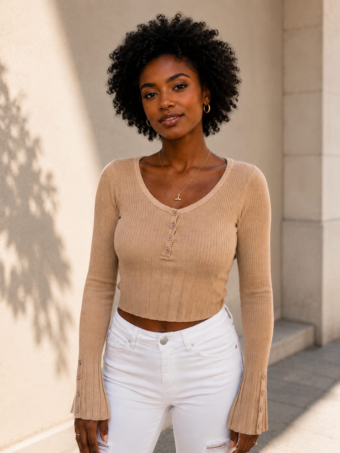Beige Long Sleeve Top