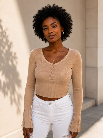 Beige Long Sleeve Top