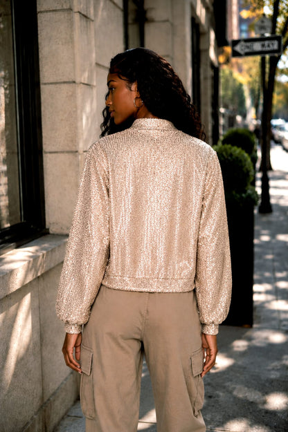 Apricot Sequin Long Sleeve Jacket