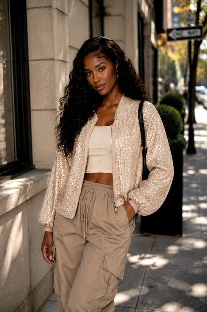 Apricot Sequin Long Sleeve Jacket