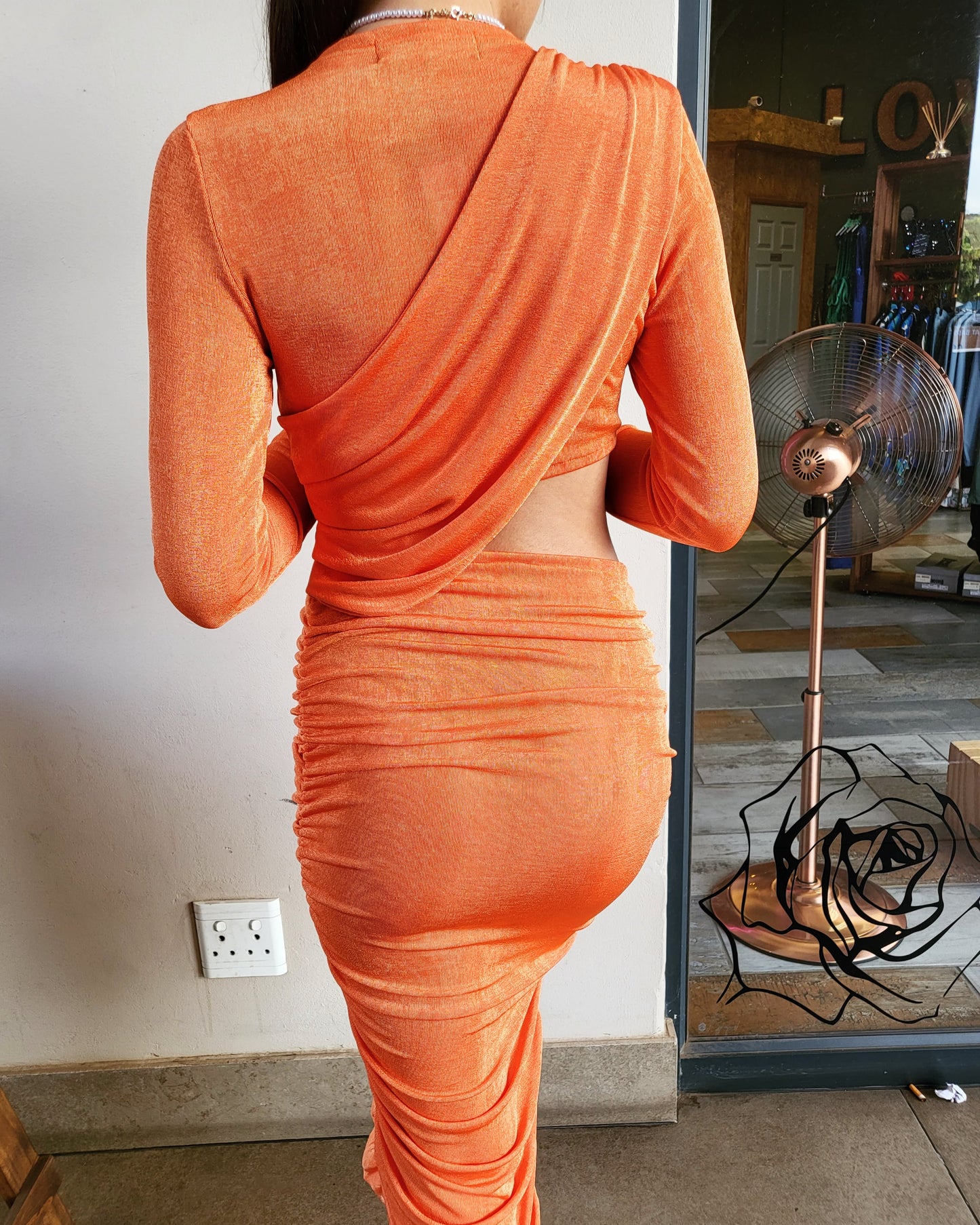 Orange cut out midi dress