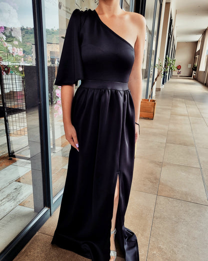 Black One Shoulder Evening Dress