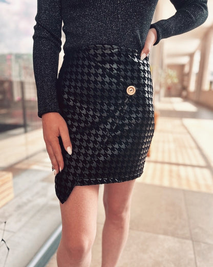 Black PU leather mini skirt