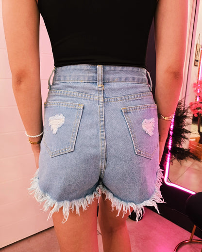 Blue Frayed Denim Shorts