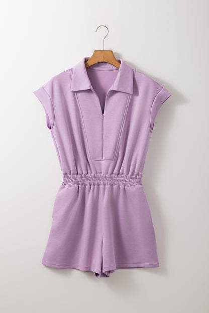 Lilac Zip Collar High Waist Romper