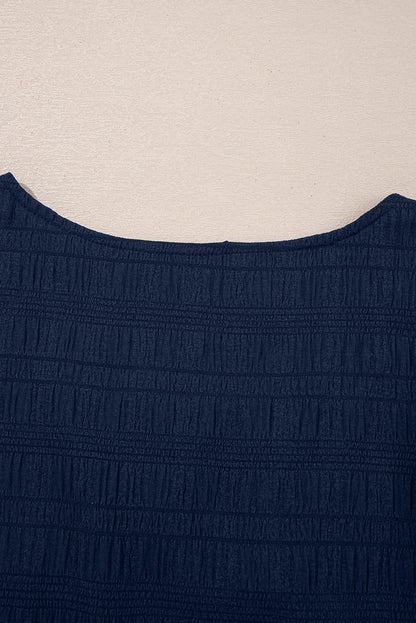 Dark Blue Textured Top and Shorts Set