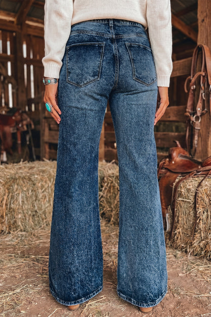 Blue Acid Wash Flare Jeans