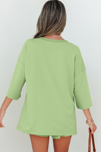 Green V Neck Half Sleeve Tee and Shorts