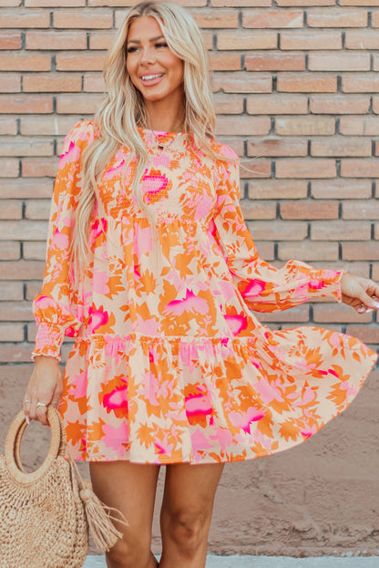 Orange Abstract Ruffle Mini Dress