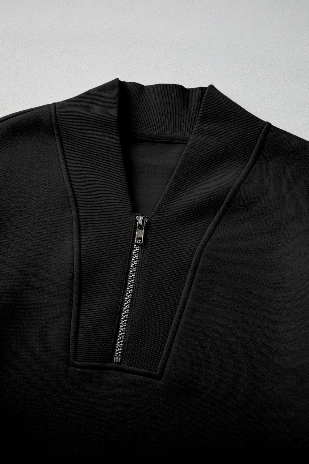 Black Plain Half Zip V Neck Tracksuit