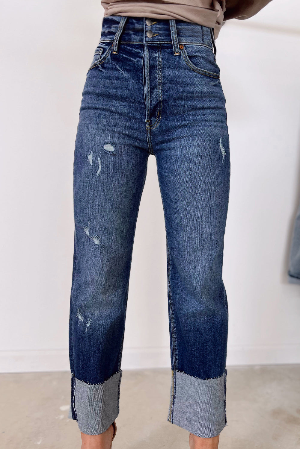Blue High Waist Straight Leg Jeans