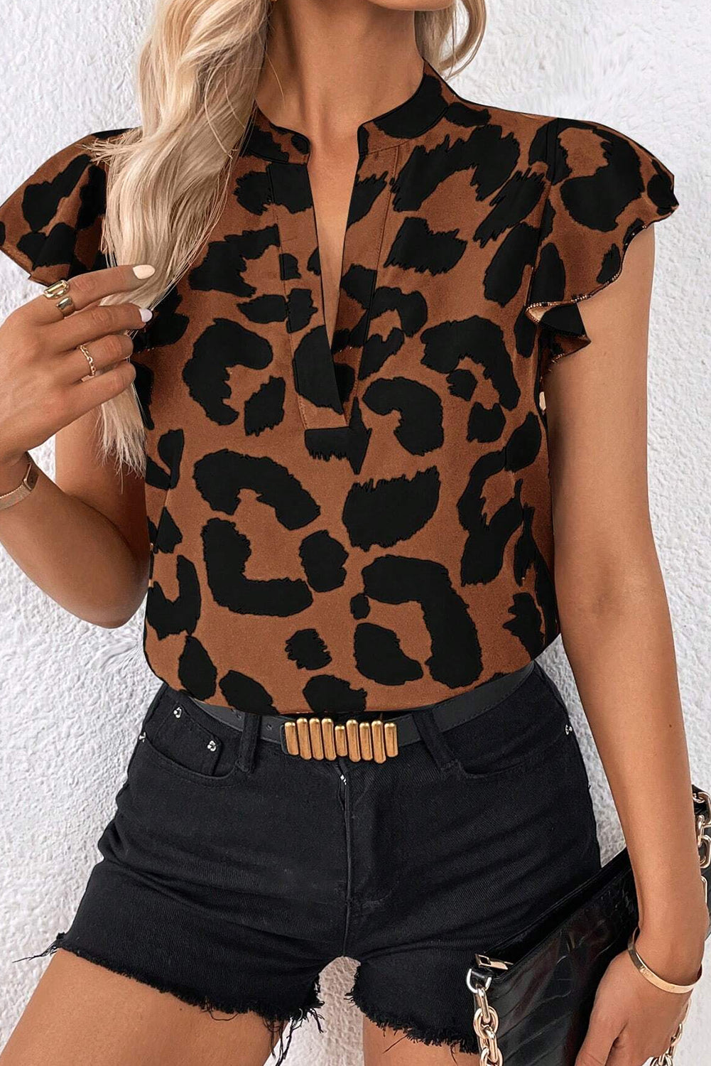 Black Ruffled Flutter Sleeve Blouse