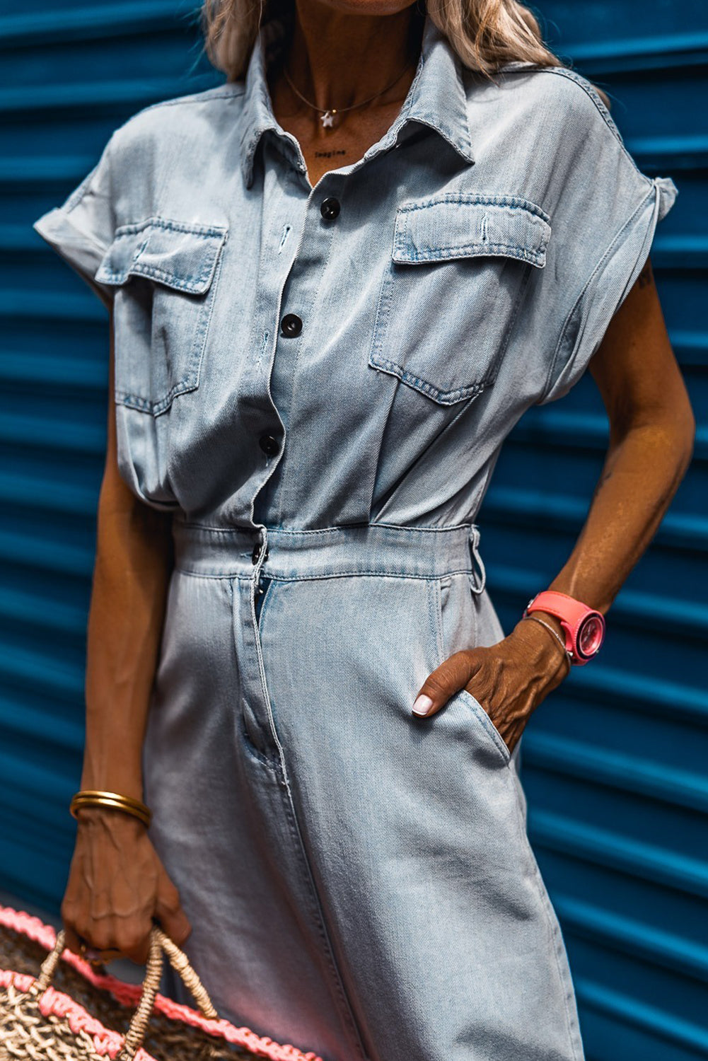 Blue Batwing Denim Dress