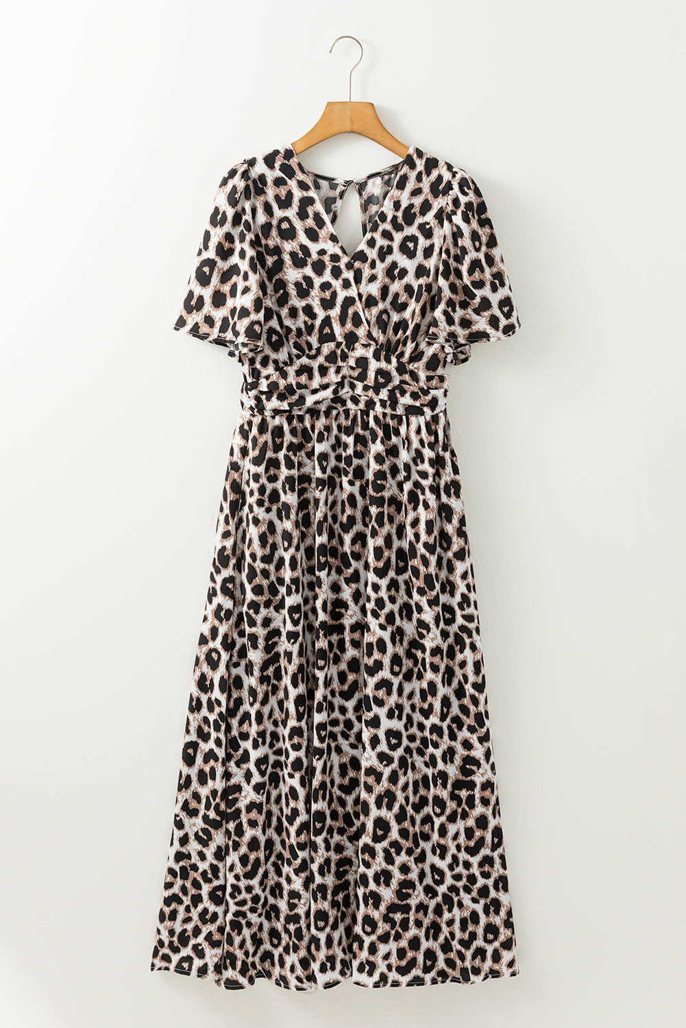 Khaki Leopard Open Back Maxi Dress