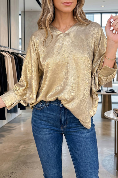 Gold Metallic Long Sleeve Blouse