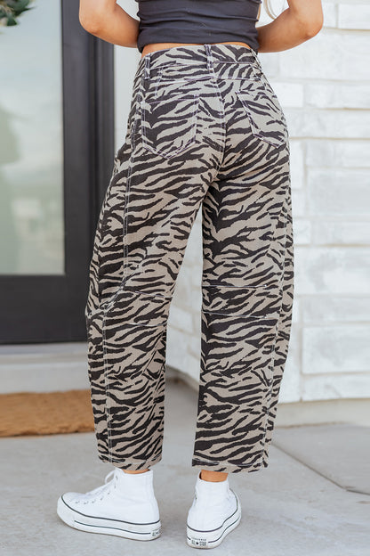 Grey Zebra Barrel Jeans