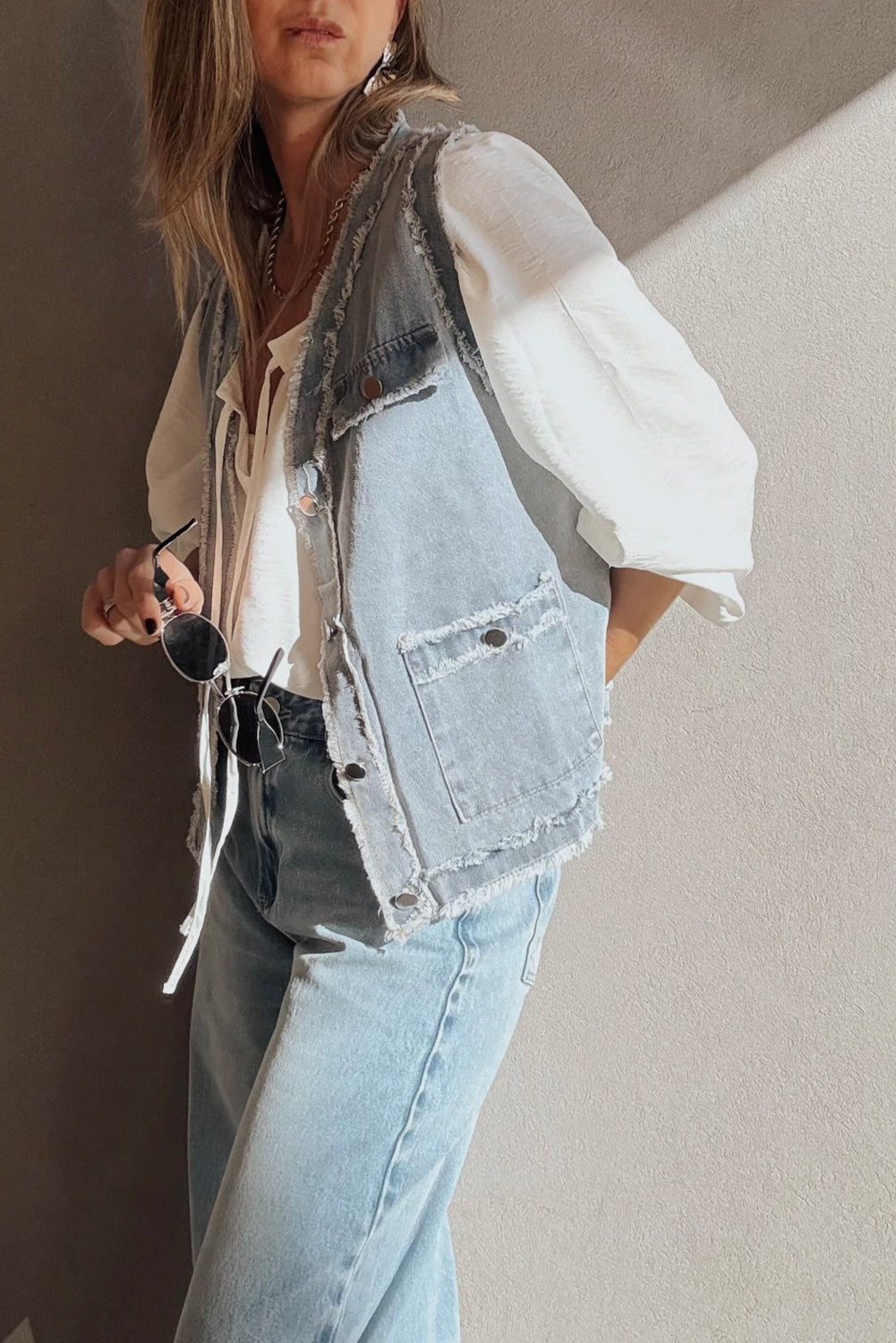 Beau Blue Frayed Denim Vest