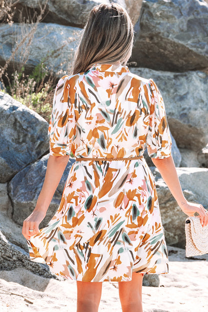 Brown Abstract Printed Mini Dress