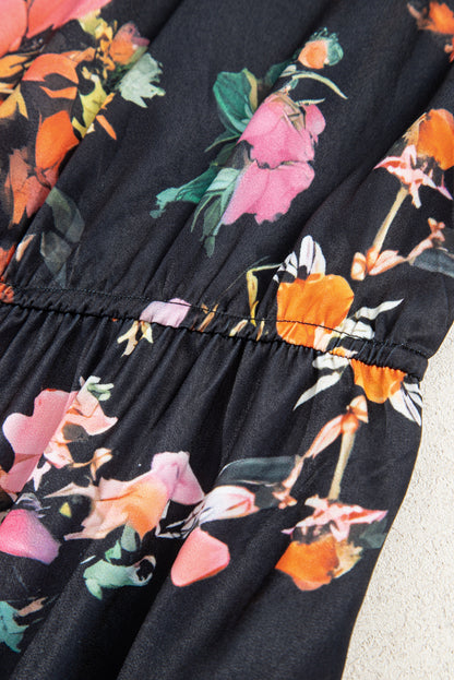 Black Plus Size Floral Long Sleeve Mini Dress