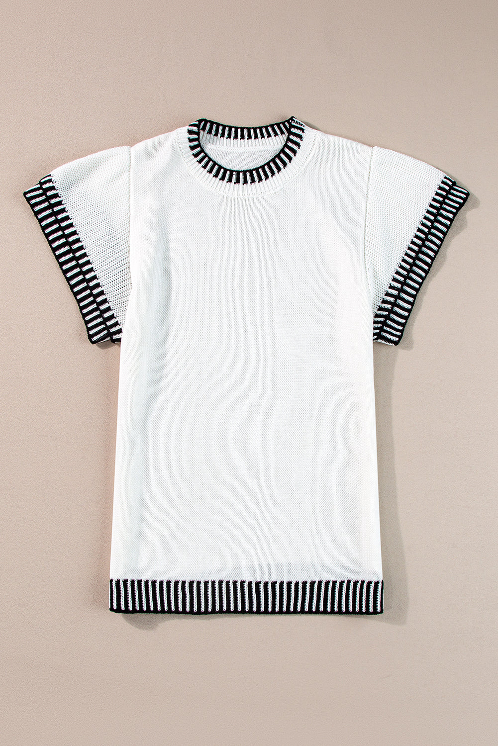 White Contrast Trim Knitted Top