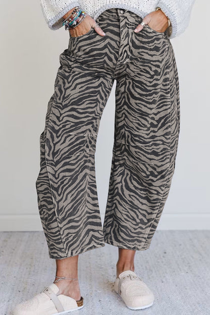 Grey Zebra Barrel Jeans
