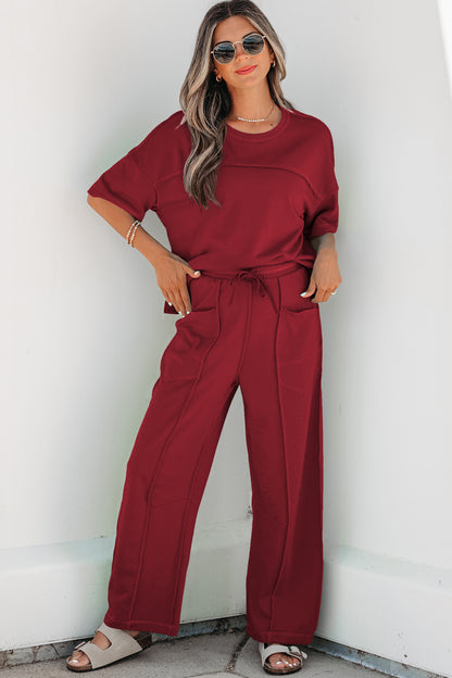 Red Boxy Tee and Barrel Pants Set