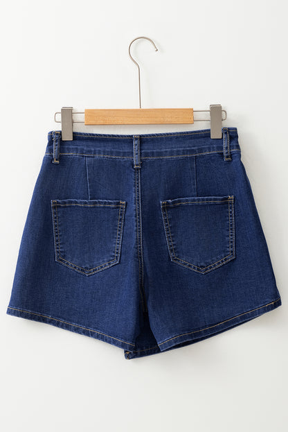 Blue Asymmetric Wrap Denim Shorts