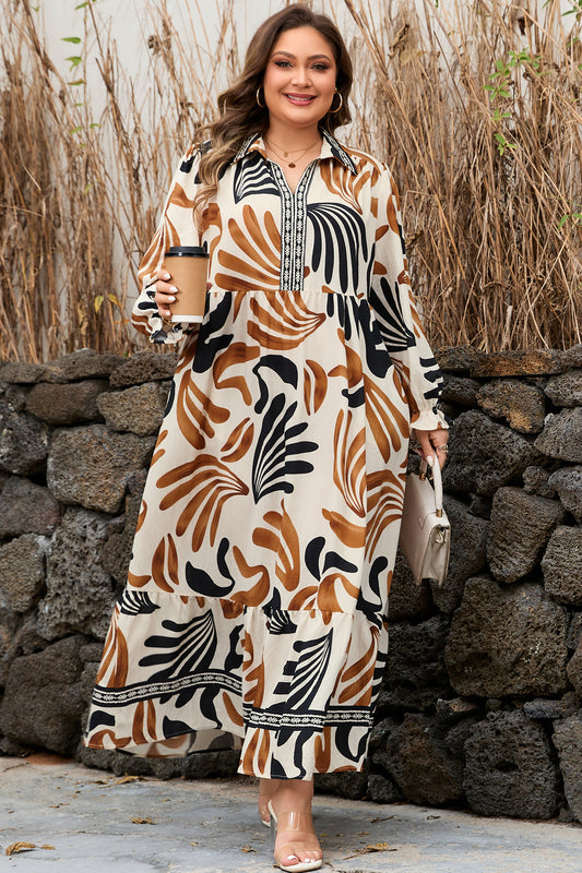 Abstract Print Plus Size Long Shift Dress